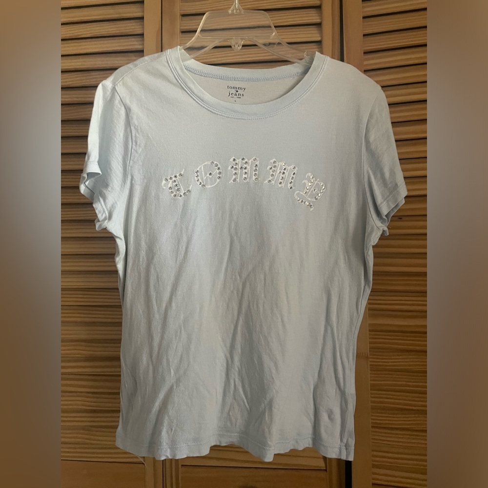 y2k Tommy Hilfiger light blue t-shirt large